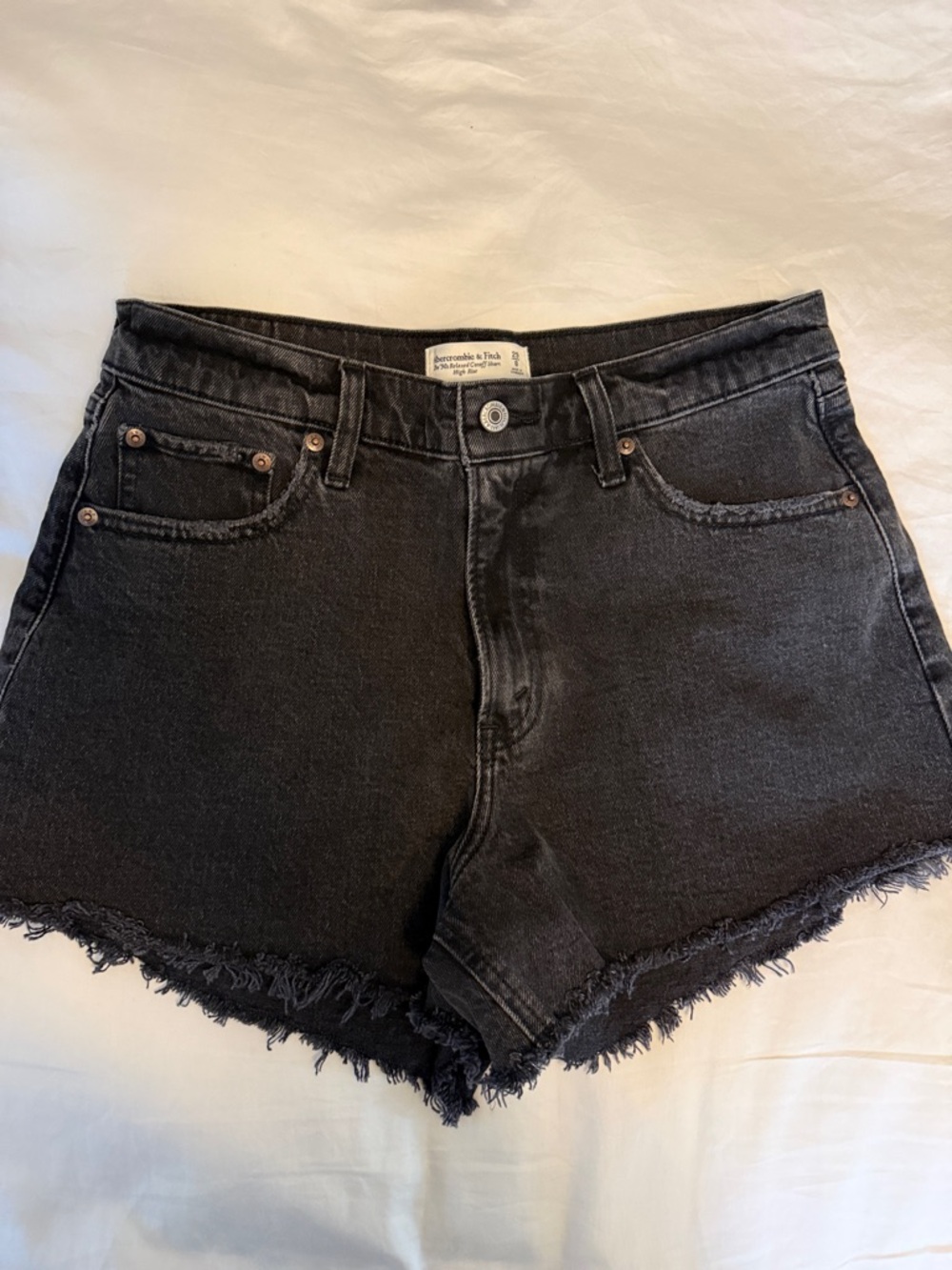 Abercrombie & Fitch A Line Mid Rise Black Frayed Hem Denim Shorts